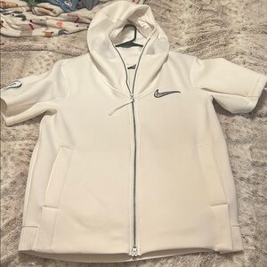 Nike Cream Short Sleeve Zip-Up Media Hoodie L